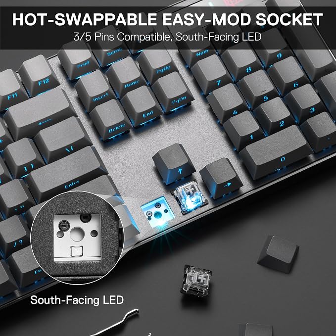 Redragon K556 PRO 104 Keys Wireless RGB Gaming Keyboard, Tri-Mode Aluminum Mechanical Keyboard w/Noise Dampening Layers, Hot-Swap South-Facing RGB Socket, Gradient PBT Keycaps & Custom Linear Switch