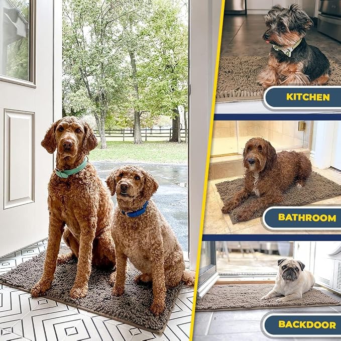 Muddy Mat® | Super Absorbent Door Mat Indoor, Microfiber Quick Dry Chenille Entryway Rug, Non-Slip Front Door Mat, Indoor Mats for Entryway, Machine Washable Pet Rug, Taupe 32" x 70"