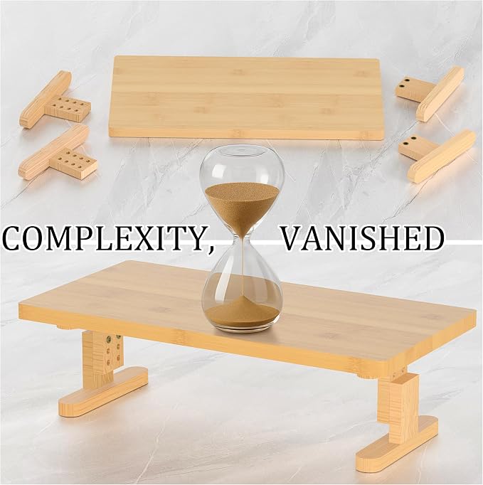 Bamboo Monitor Stand Riser for Desk with 4-Level Height Adjustment | Ergonomic Computer Riser, Desktop Organizer Shelf, Sturdy 100 lbs Support, Height Adjustable Laptop Stand, Warp-Proof, Large