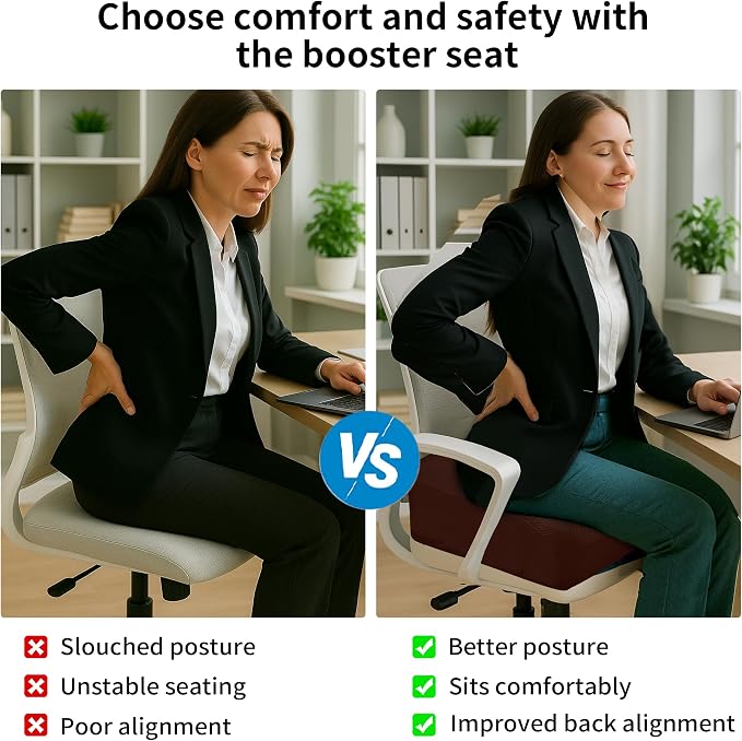 6" Extra Thick Memory Foam Office Chair Cushion – 2-Layer Booster Seat for Back & Tailbone Pain Relief, 18 x 16 x 6in Non-Slip Cushion with Carry Handle for Wheelchair, Car, and Airplane