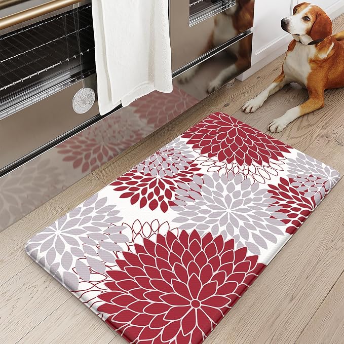 KIMODE Anti Fatigue Kitchen Mat for Floor Cushioned Comfort Standing Mat | 17.3"x29", Farmhouse Dahlia,Padded Kitchen Floor Mats Non Slip,Waterproof,for Laundry Office Sink Desk