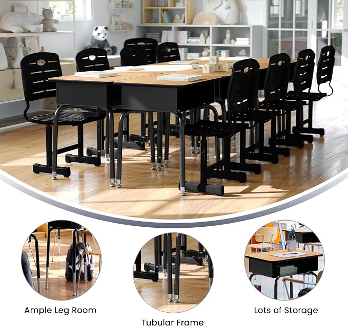 Flash Furniture Billie Student Desks with Open Front Metal Book Boxes - Natural, Set of 10