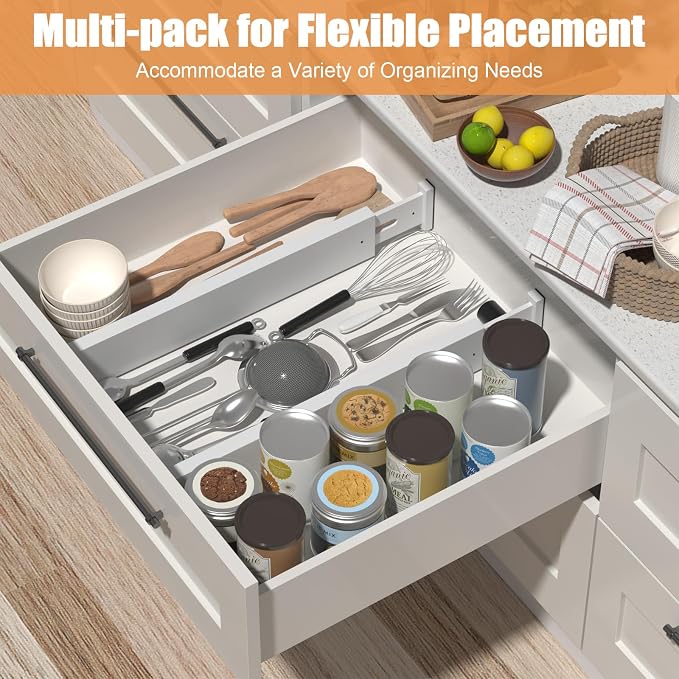 Bamboo Drawer Dividers, Adjustable Drawer Organizers, Fits 17.6–21" Drawers | 2.5" High, 8 Pack Expandable Drawer Separators for Kitchen, Nursery, Dressers & Office Storage, White