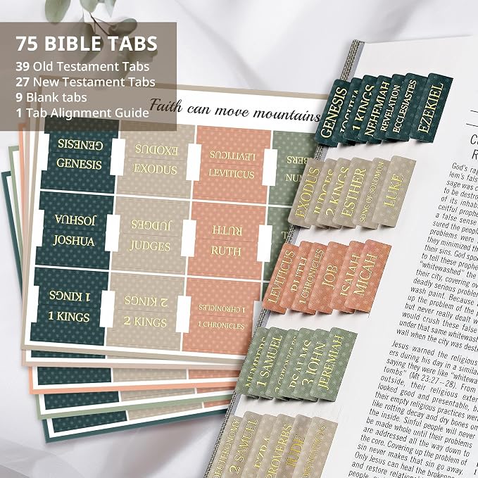Bible Tabs for Women & Men, Bible Tabs for Study Bible, Large Print Neutral Bible Tabs for Easy Navigation, Bible Index Tabs, 66 Tabs Old & New Testament, Extra 9 Blank Tabs - Starry