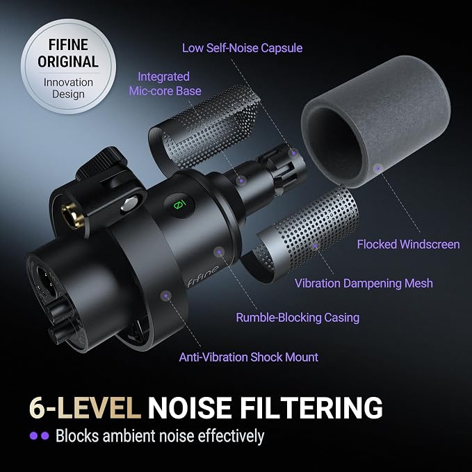FIFINE K688 Podcast Microphone Kit, USB/XLR Dynamic Microphone with Boom Arm for PC/XLR Mixer, Gaming Mic with Mute Button, Headphone Jack for Vocal, Voice-Over, Streaming, Music Recording -K688CT