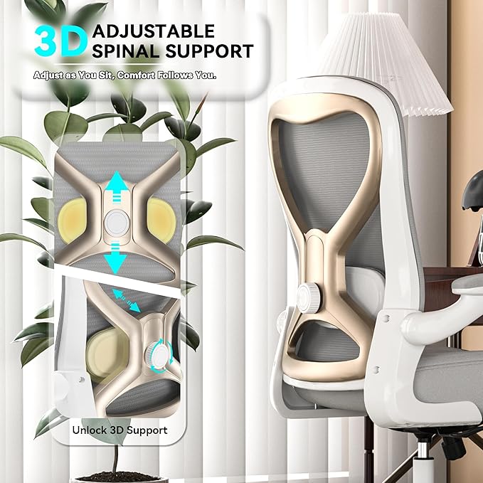 Office Desk Chair with Ergonomic Lumbar Support, Extra-Thick Seat Cushion, Flip-up Arms, Breathable Mesh Back, Computer Task Chair for Home Office
