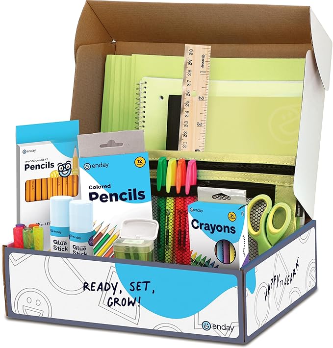 Enday Back to School Supplies for Kids, Green School Supply Box Grades K-5, Premium Quality Kids School Supplies Kit, Kindergarten School Supplies for Girls and Boys, 78 Piece Set