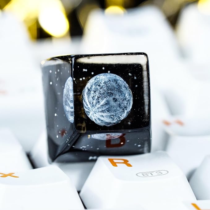 Moon Satellite Planet Artisan Keycap Solar System - 1U ESC, R1 SA Profile Custom Handmade Resin Cherry MX Switch Key Cap Mechanical Keyboard, Cool Tech Gifts for Men, Dad, Father, Gamer, Space Lover