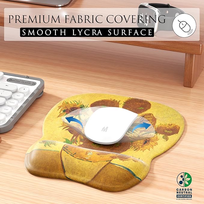 MROCO Ergonomic Mouse Pad with Gel Wrist Rest, Smooth Wrist Support Surface, Non-Slip PU Base for Pain Relief, Comfortable Mousepad for Computer, Laptop, Office & Home, 9.4 x 8.1 in, Sunflower