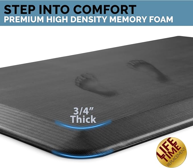 ComfiLife Anti Fatigue Floor Mat – 3/4 Inch Thick Kitchen Mats for Floor, Standing Desk Mat, Kitchen Rug – Comfort at Home, Office – Durable – Stain Resistant – Non-Slip Bottom (20" x 39", Black)