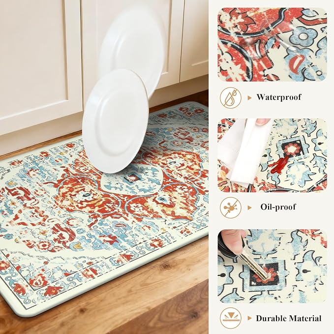 Ileading Anti Fatigue Kitchen Rugs Sets of 2 Cushioned Kitchen Mats for Floor Waterproof Kitchen Mat Set Non Slip Comfort Standing Mat for Kitchen, Office, Sink, Laundry