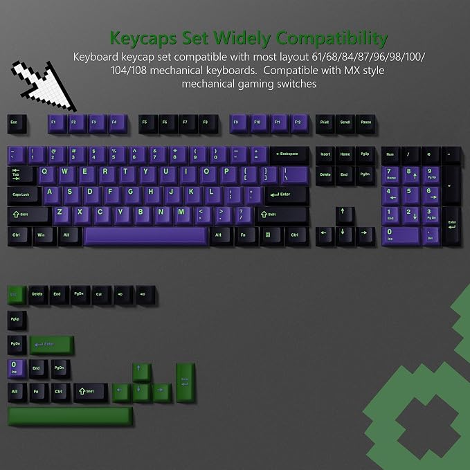 Womier PBT Jelly Keycaps Purple, Custom Keyboard Keycaps 60 75 100 Percent, Translucent Key caps 127 Keys, Cherry Profile for 61/68/84/87/98/100 Cherry Gateron MX Mechanical Gaming Keyboards