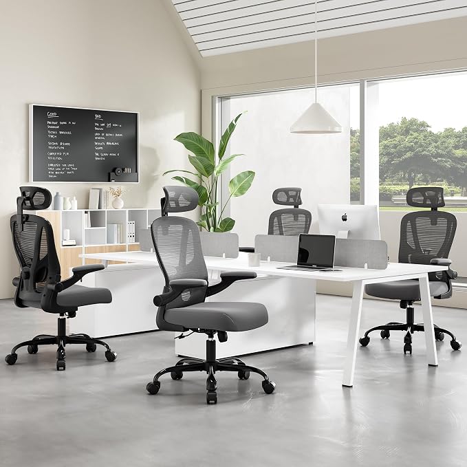 Office Chair Ergonomic Desk Chair - Mesh High Back Office Chair with Headrests Wheels Lumbar Support Home Desk Office Chairs Flip up Armrest Executive Rolling Computer Chair Black Gray 4 Pack