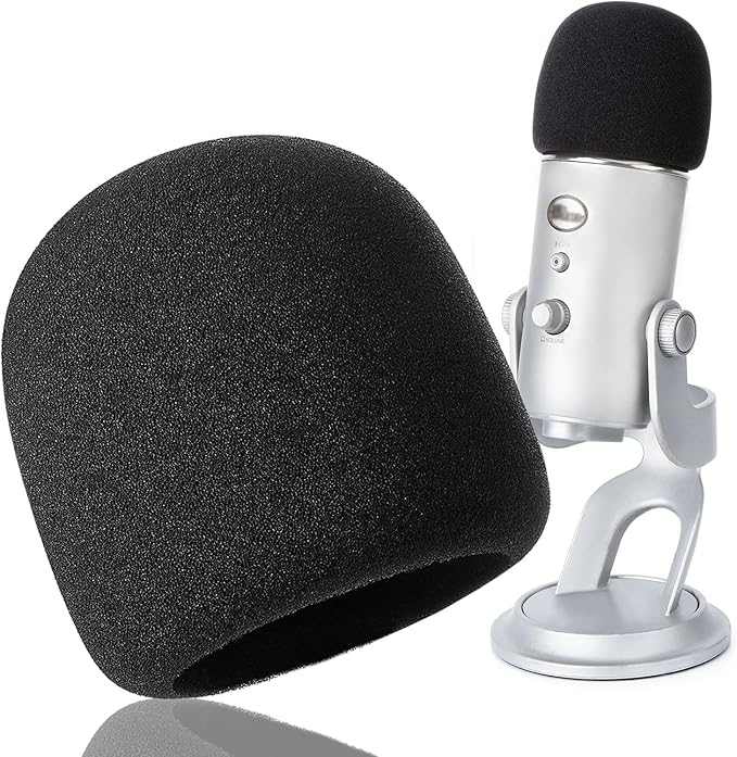 Foam Windscreen for Blue Yeti, Yeti Pro, MXL, Audio Technica and Other Large Microphones, Pop Filter Cover made from Quality Sponge Material by YOUSHARES (Black)