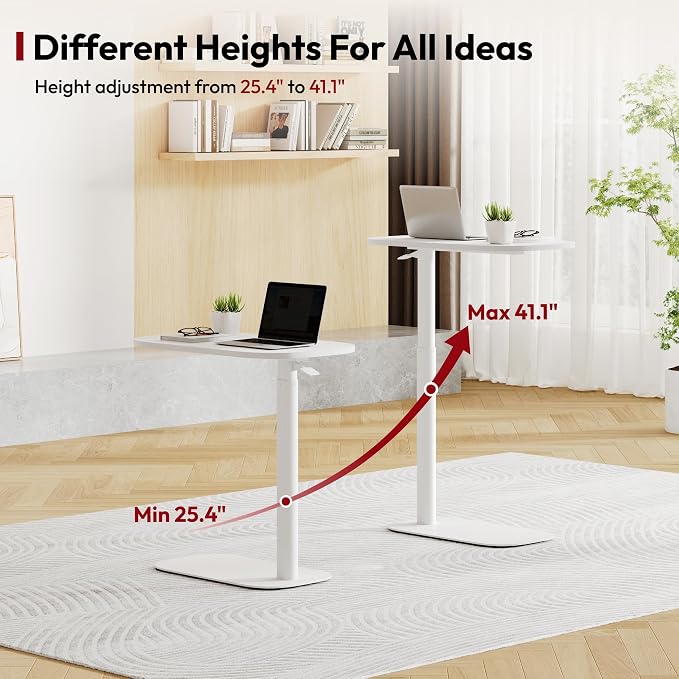 SANODESK 24''Standing Desk Pneumatic Height Adjustable Mobile Overbed Table | Desk Laptop Desk,Bedside Table,Computer Cart for Home Office Computer Workstations Small Spaces,23.6"W x 13.8"D,White