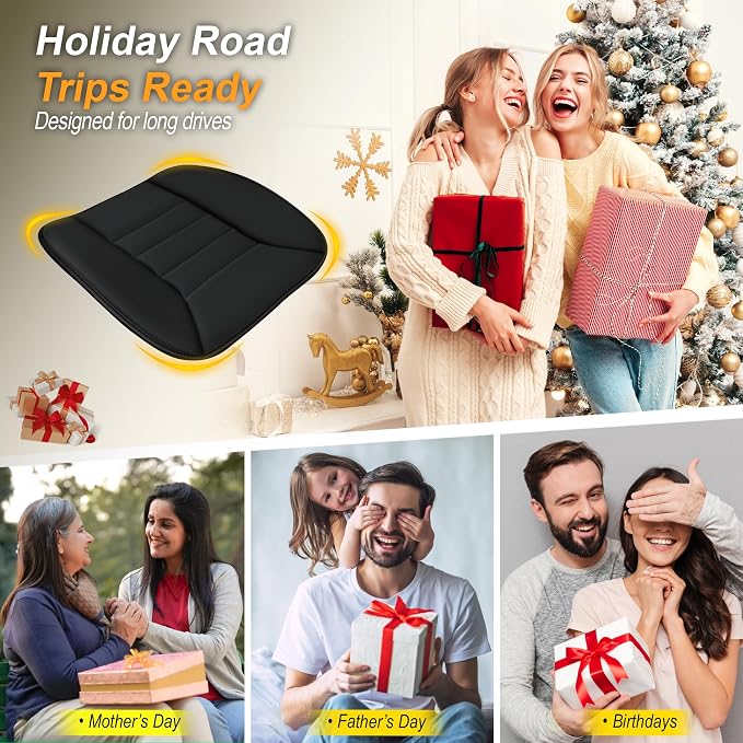 kingphenix 3-Piece Memory Foam Car Seat Cushion Set for Driving Comfort | 2 Front Seat Cushions and 1 Rear Bench Pad, 1.2-Inch Memory Foam, Non-Slip Bottom for Sedan, SUV, Truck and Van, Black