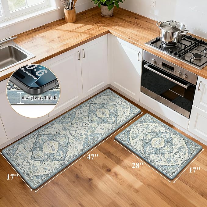 Ileading Anti Fatigue Kitchen Rugs Sets of 2 Cushioned Kitchen Mats for Floor Waterproof Kitchen Mat Set Non Slip Comfort Standing Mat for Kitchen, Office, Sink, Laundry