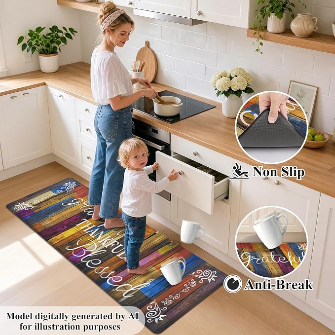 HEBE Anti Fatigue Kitchen Rugs Set of 2, Non Slip Cushioned Kitchen Mats for Floor, Waterproof Farmhouse Kitchen Carpet Set Comfort Standing Desk Mat for Sink,Office,Laundry