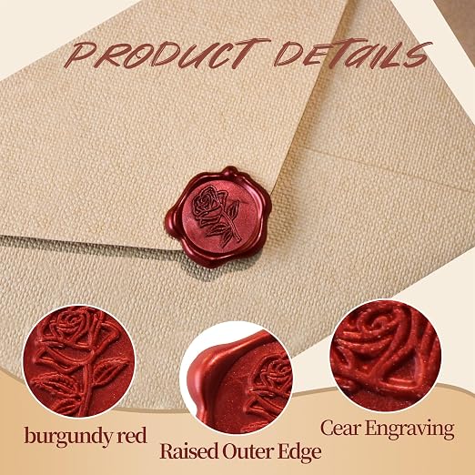 25 Pcs Wax Seal Stickers - Red Rose Envelope Stickers, Self- Adhesive Rose Wax Seals Perfect for Envelope, Easy to Use with Good Adhesion Invitation Seals