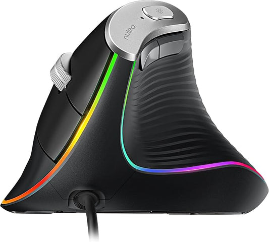 Nulea M504 Wired Vertical Mouse, USB Optical Ergonomic Mouse Wired with 4 Adjustable DPI, 11 RGB Backlight Modes, Compatible for Laptop, PC, Desktop, Mac, Black