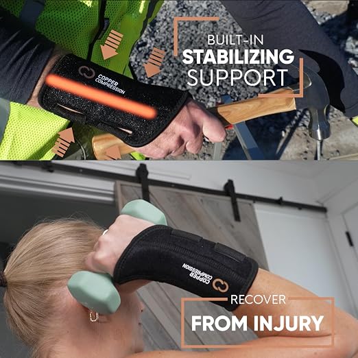 Copper Compression Advanced Wrist Brace - Copper Infused Adjustable Orthopedic Support Splint for Pain, Carpal Tunnel, Arthritis, Tennis Elbow, Tendinitis, RSI, Ganglion Cyst for Men Women Left L/XL