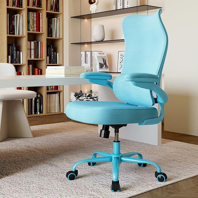TRALT Ergonomic Office Chair- Desk Chair with Adjustable Lumbar Support | Big and Tall Back Ergonomic Desk Chair - Home Office Mesh Chairs and PU Leather Seat for Home Reading to Adults(Blue)