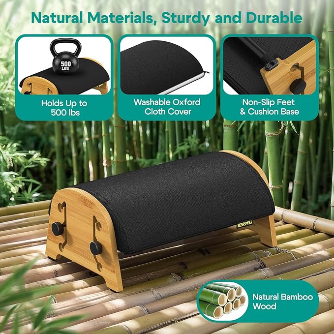 Ergonomic Foot Rest Under Desk at Work, Bamboo Wood Adjustable Foot Stool Under Desk with 6 Positions, Office Footrests with Memory Foam, Leg Rest Used for Car, Home, PC Gaming Accessories