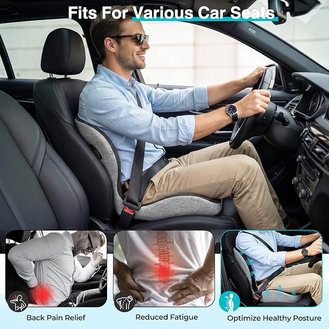 Seat Cushion for Office Chair and Car, L-Shaped Memory Foam Truck Driver Seat Cushion, Ergonomic Sciatica & Tailbone Pain Relief Cushion with Non-Slip Breathable Cover, Back Support for Office Chair