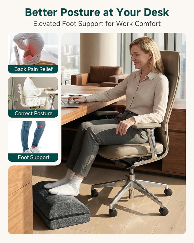Snailax Footrest Massager with Adjustable Vibrating Heat, Ergonomic Footrest for Desk & Office, Foot Massager for Relaxation, Product for Office Workers, Fathers Day Gift for Dad