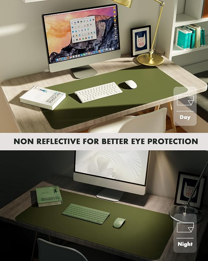 YSAGi Double-Sided Desk Pad, 35.4"x17"Leather Desk Mat, Eco Cork Desk Pad Protector,Large Mouse Pad,Waterproof Desk Blotter for Office/Home(Olive Green)