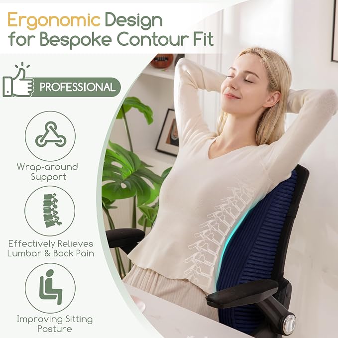 Ergonomic Lumbar Support Pillow for Lower Back Pain Relief, Corduroy Cover Back Support Cushion with Adjustable Straps, Large Size Lumbar Pillow for Office, Gaming & Home Essentials, Large, Navy