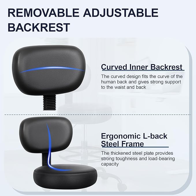 Brick Attic Drafting Chair with Backrest – Adjustable Foot Rest Rolling Stool with Wheels, PU Leather Swivel Stool for Office Spa Studio Lab Counter Salon Home Work Bar Kitchen Shop(Black), Pack of 5