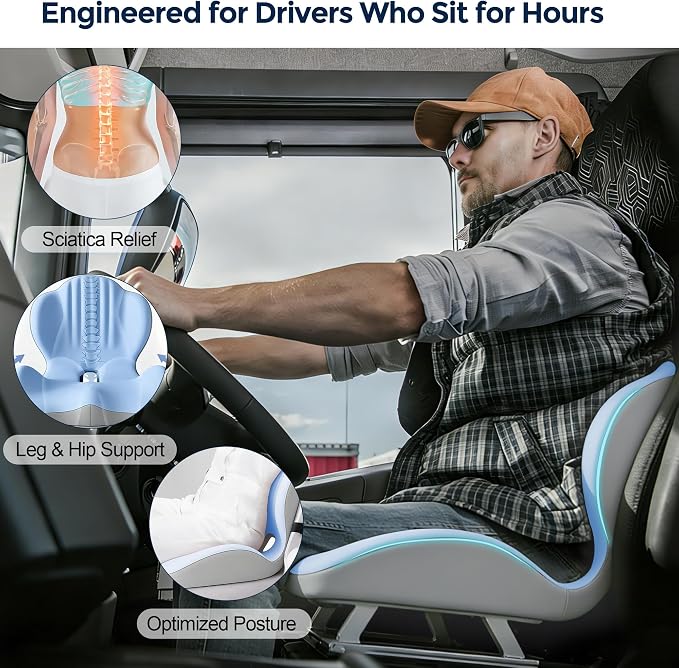 Seat Cushion for Office Chair Car, L-Shaped Ergonomic Seat Cushions,Memory Foam Orthopedic Cushion with Coccyx Hollow,Lumbar Support & Tailbone Pain Relief for Car, Truck, Home,Blue & Gray