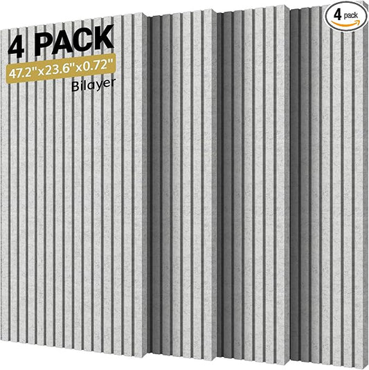 TONOR Dual-Layer Thickened Acoustic Wall Panels Self Adhesive, 4 Pack 47.2"x23.6"x0.72" High Density Large Sound Proof Panels for Walls, Peel and Stick Wall Panels for Interior Wall Décor, Grey