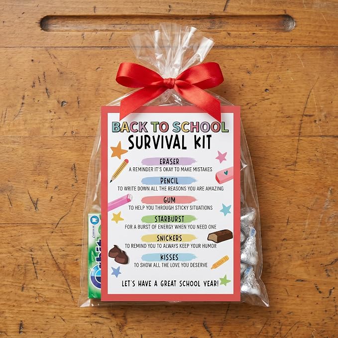 30 PCS Back to School Survival Kit,3.5x5 Inch Teacher Gift Insert Cards for Students,Back To School Student Treat Tags,First Day of School Classroom Welcome Supplies-BTSC03