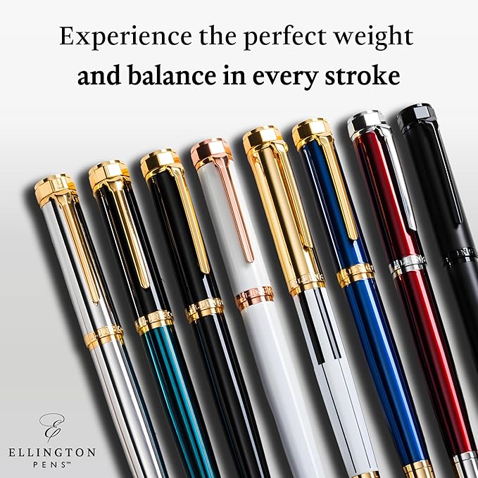 Ellington Pens Luxury Fountain Pen Set - Extra Fine Nib- Includes 3 Ink Cartridges, Refillable Ink Converter, Gift Box- Fountain Pens For Writing, Calligraphy, Journaling, Sketching (Scarlet Slate)