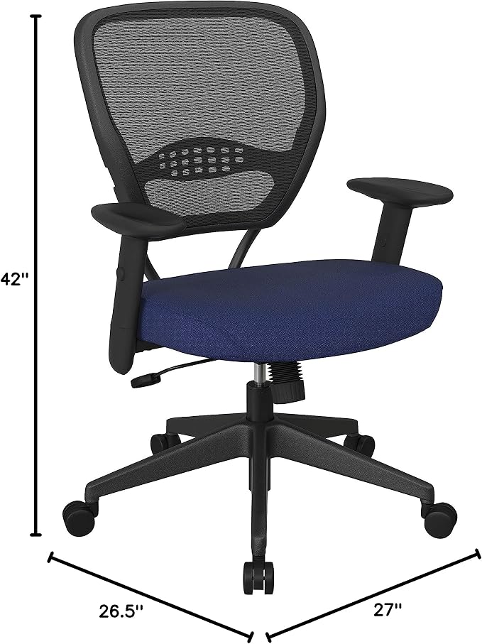 Space Seating 55 Series Professional Dark Air Grid Back Adjustable Manager's Chair with Lumbar Support and Padded Seat, Icon Navy Blue Fabric