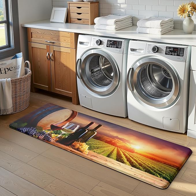 MAYHMYO Wine Country Kitchen Decor Mat Set, 2PC Kitchen Mats, Anti Fatigue | Wine Country Design,Cushioned Comfort,Non-Slip Backing,Waterproof Surface,Soft Underfoot,Easy Clean,Sink,Laundry Room