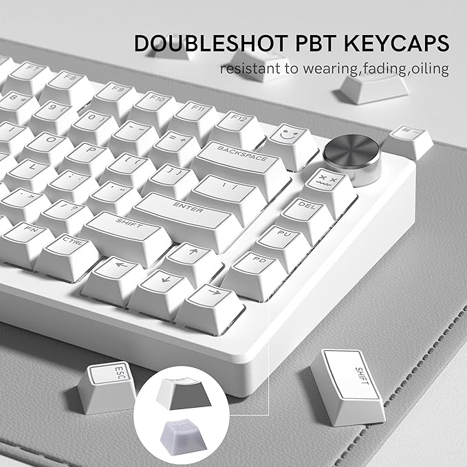 Womier PBT Keycaps Set 130 Keys, Custom White Japanese Keyboard Doubleshot Dye Sub Side Print Shine Through Keycaps 60 65 75 100 Percent, Cherry Profile (White 4)