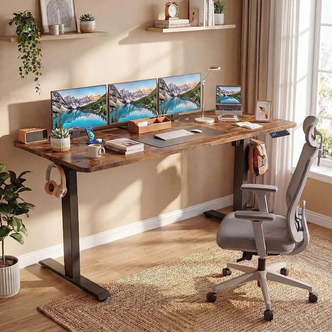 Electric Standing Desk 71 x 28 Inches Adjustable Height Sit Stand Up Desk for Home Office Computer Desk Memory Preset with Wheels, Brown