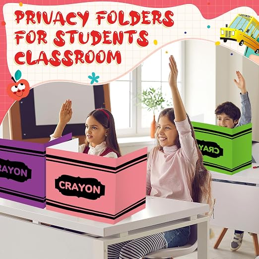 Sherr 30 Pcs School Privacy Boards Bulk for Student Colored Desk Trifold Divider Panels Privacy Partition Folder for School Student Teacher Desk, 15.8 x 13.4 x 11.81 Inch (Crayon,Crayon Color)