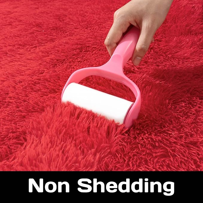 Awaytail Round Fluffy Circular Rug 8FT Red - Super Soft Shaggy Furry Carpet for Kids & Nursery