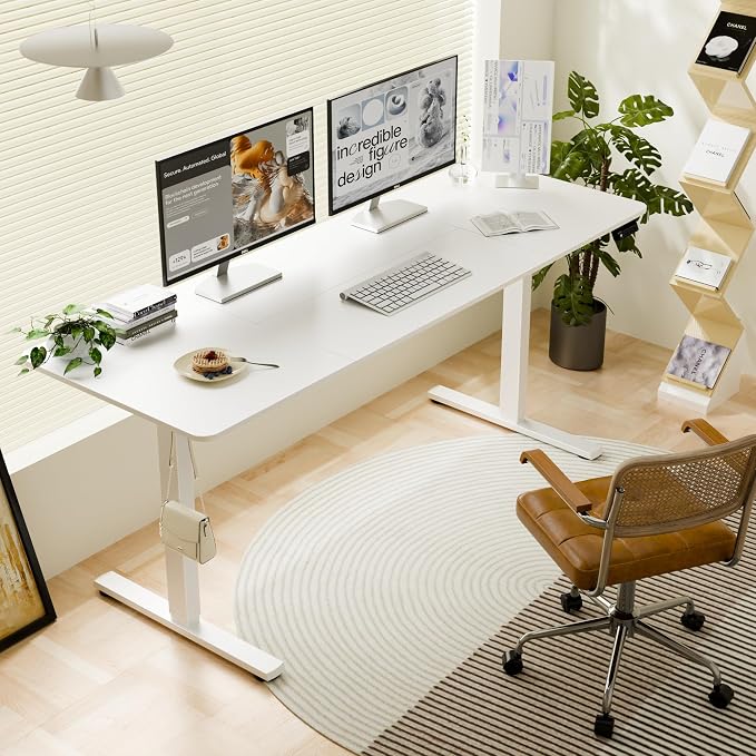 67"x24" Standing Desk, Height Adjustable Sit-Stand Home Office, White | Electric Adjustable Standing Desk, Sit to Stand Computer Office Desk with Splice Board, Memory Preset, Lifts 28.7''-46.5"