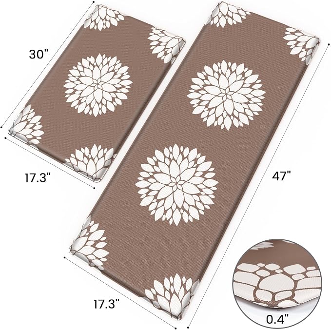 2PCS Kitchen Mats for Floor, Anti Fatigue Non-Slip Water Resistant Khaki Rug