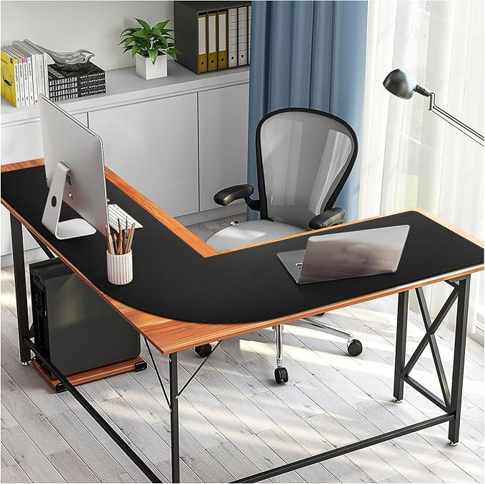 MAIDERN (47” + 47”) x 15.7” L Shaped Corner Desk Mat, Cork & Leather Reversible Desk Pad for Gaming Computer Office Home (Black)