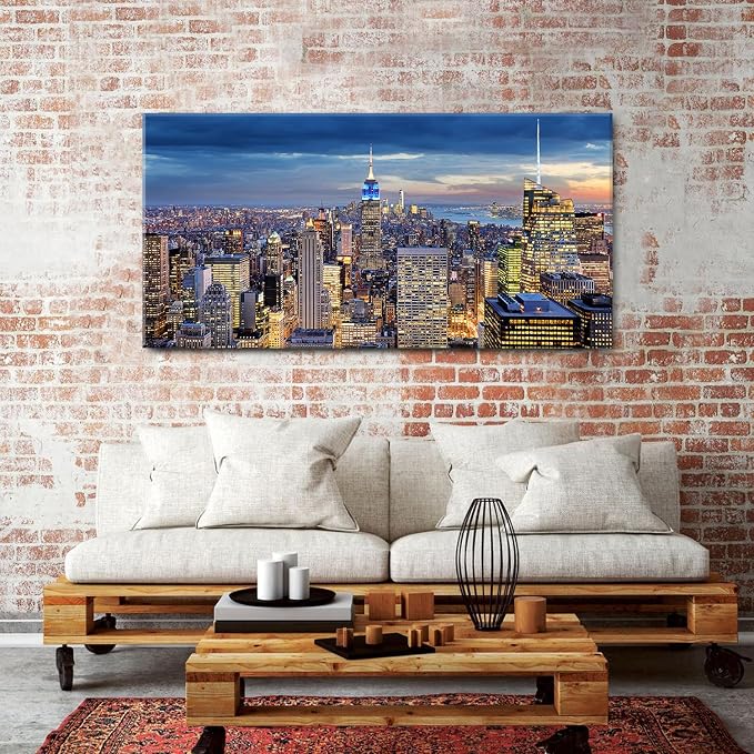 Extra Large New York City Wall Art NYC Skyline Office Wall Decor Sunset Manhattan Skyline Canvas Prints Modern Skyscraper Cityscape Pictures Artwork for Living Room Bedroom Home Decoration 30x60"
