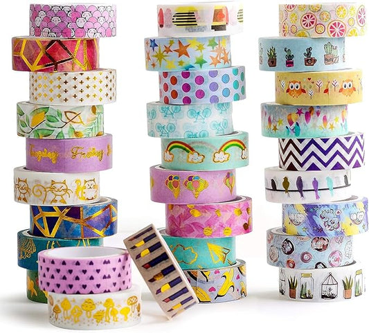 30 Rolls Gold Foil Washi Tape - 15mm Wide Cute Masking Tape for Scrapbook, Bullet Journal, Planner, Arts & Crafts
