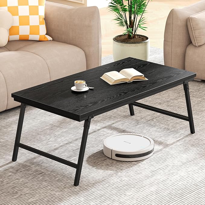 ALLSTAND Folding Coffee Table for Small Spaces, Leg Latches Collapsible Foldable Coffee Table Portable Sturdy, No Assembly Low Tables for Living Room (Black, Opened Size: 41.34L×21.65W×15.75H)