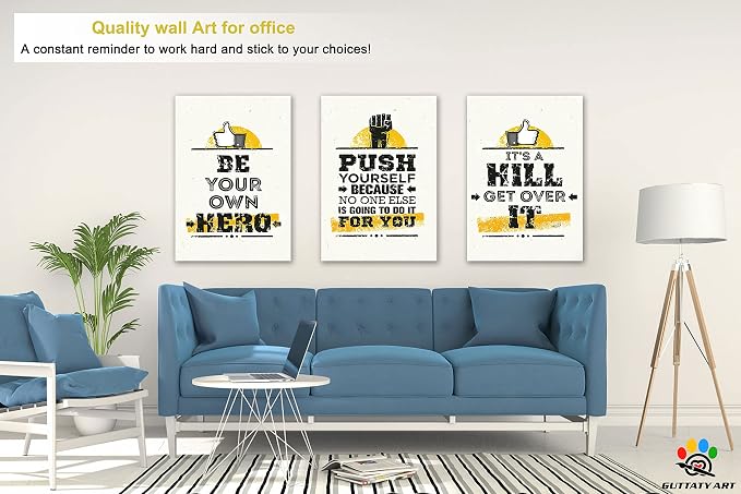 Office Wall Art-3 Panel Motivational Canvas Art for Home Office, Positive Quote Wall Decor, Entrepreneur Words Poster Frame 20'x30'x3Pcs