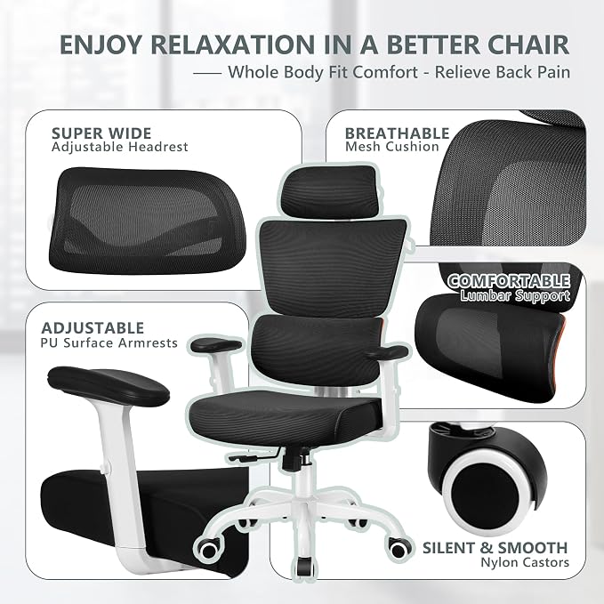 Winrise Office Chair Ergonomic Desk Chair, High Back Gaming Chair, Big and Tall Reclining chair Comfy Home Office Desk Chair Lumbar Support Breathable Mesh Computer Chair Adjustable Armrests(W-Orange)